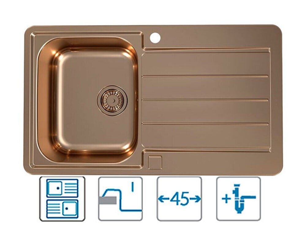 Мойка ALVEUS LINE MONARCH 20 COPPER 860X5001X в компл. с выпуском без сифона,