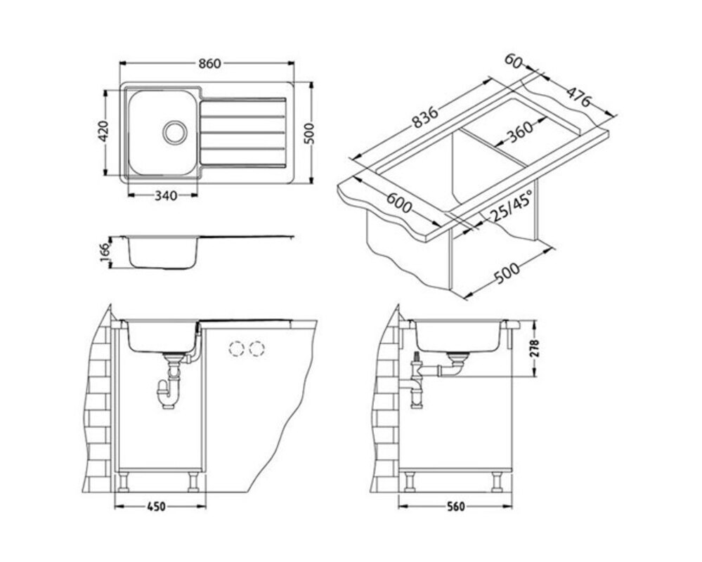 Мойка ALVEUS LINE MONARCH 20 COPPER 860X5001X в компл. с выпуском без сифона,