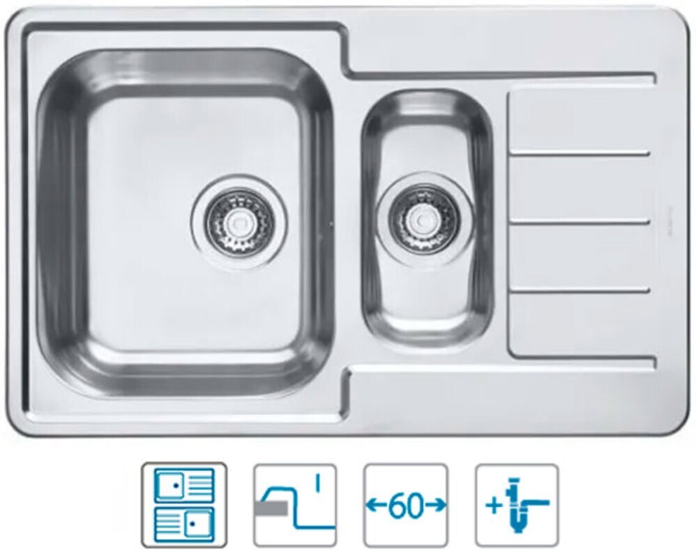 Мойка ALVEUS LINE MAXIM 70 SAT-90 795X505 в компл. с сифоном 1130555,