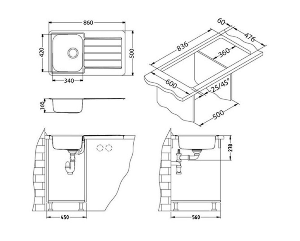 Мойка ALVEUS LINE MONARCH 20 GOLD 860X5001X в компл. с выпуском без сифона,