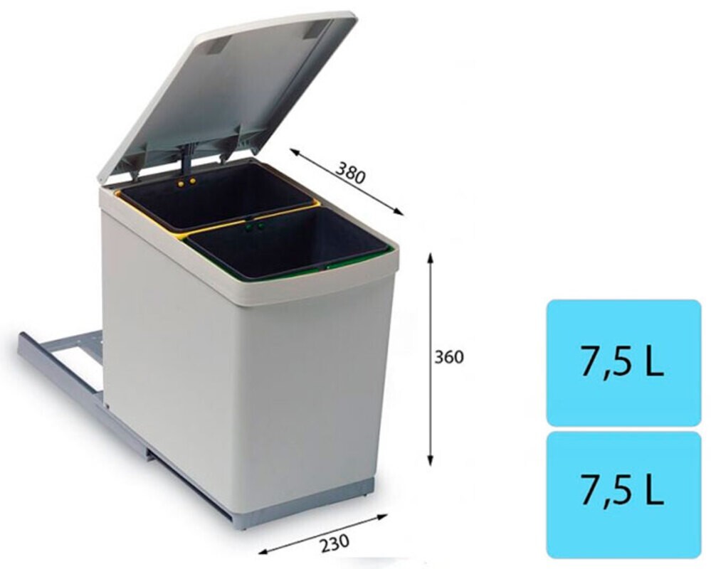 Система сортировки мусора ALBIO 10 2X7,5 L серый пластик ALVEUS,