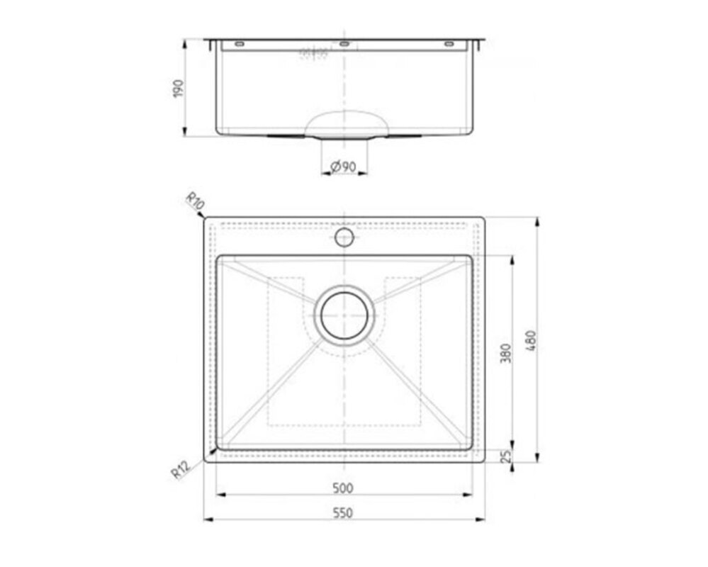 Мойка ALVEUS QUARTO 10 BRS-90 550x480 в комплекте с сифоном 1130551,
