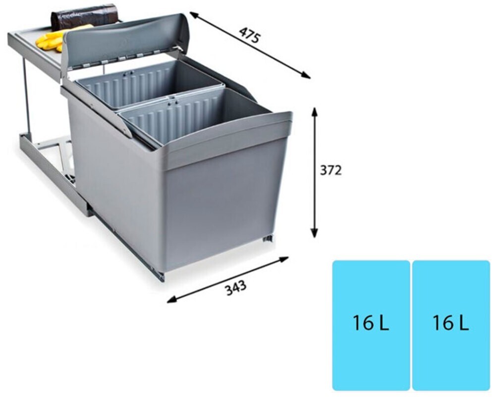 Система сортировки мусора ALBIO 30 2X16 L серый пластик ALVEUS,