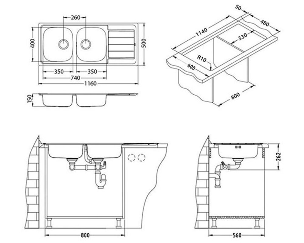 Мойка ALVEUS LINE 100 NAT-90 1160X500 в компл. с сифоном 1130555,